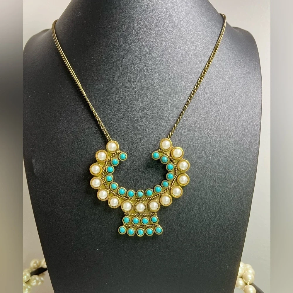 Anthropologie Lena Bernard Faux Turquoise Necklace 36” D7